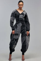 COMFY COZY BLACK DENIM JUMPSUIT