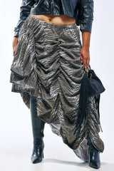 ALL OVER THE PLACE RUCHED MIDI SKIRT