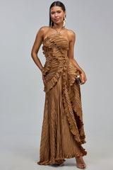 CELESTE RUFFLE MAXI DRESS IN BRONZE