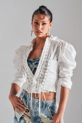 DAKOTA LACE UP BUTTON DOWN BLOUSE