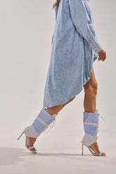 AKIRA GOLD ALBERTO BLUE STRIPE PATTERN GLADIATOR STILETTO