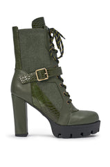 AZALEA WANG BARREL GREEN PU LUG SOLE BOOTIE