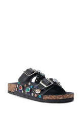 AKIRA BAYLEAVES SLIP ON BLACK SANDAL