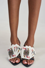 AKIRA GOLD BELLEROSE BLACK MULTI RHINESTONE PLAYING CARD SANDAL