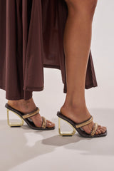 AKIRA GOLD BESSIE CHOCOLATE CROC GOLD EMBELLISHED WEDGE SANDAL