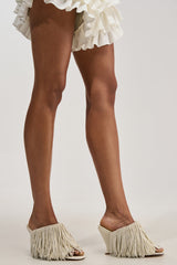 AZALEA WANG BRIELLE BONE PEARL FRINGE WEDGE SANDAL