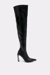 AZALEA WANG COSMIC BLING BLACK BOOT WITH EMBELLISHED HEEL