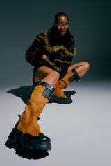 AZALEA WANG DALILA COLOR BLOCKED FLATFORM BOOT IN COGNAC