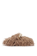 AKIRA GOLD DELULU TAUPE FUR LACE FLAT SLIPPER