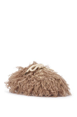 AKIRA GOLD DELULU TAUPE FUR LACE FLAT SLIPPER