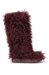 AZALEA WANG DENTON BURGUNDY KNEE HIGH FLAT FUR BOOT