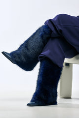 AZALEA WANG FRIATA NAVY FUR WESTERN BLOCK BOOT