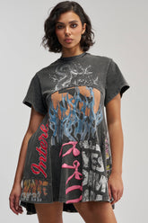 COLD HEARTED GRAPHIC MINI DRESS IN BLACK MULTI