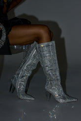 AKIRA GOLD GLOW UP SILVER CRYSTAL BLOCK BOOT