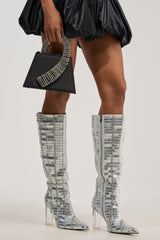 AKIRA GOLD GLOW UP SILVER CRYSTAL BLOCK BOOT