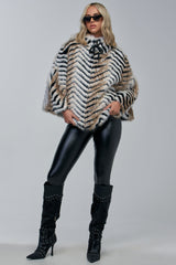 CHEVRON DREAMING FAUX FUR PONCHO