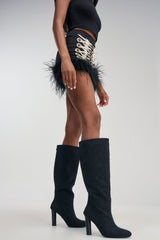 AZALEA WANG JUDY BLACK FAUX SUEDE BLOCK HEEL BOOT