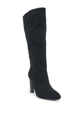 AZALEA WANG JUDY BLACK FAUX SUEDE BLOCK HEEL BOOT