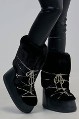 AZALEA WANG KARMELA BLACK FUR MOON BOOT