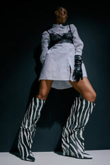 AZALEA WANG KENYA ZEBRA KNEE HIGH WEDGE BOOT