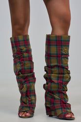 AZALEA WANG LAVINIA PLAID SLOUCHY WEDGE BOOT