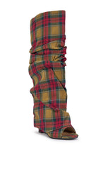 AZALEA WANG LAVINIA PLAID SLOUCHY WEDGE BOOT