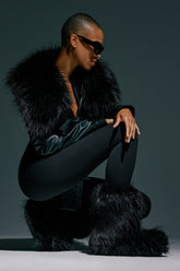 AZALEA WANG LENIX BLACK FLAT FUR BOOTIE