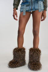 AZALEA WANG LENIX BROWN MULTI FLAT FUR BOOTIE