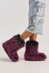 AZALEA WANG LENIX PINK MULTI FLAT FUR BOOTIE