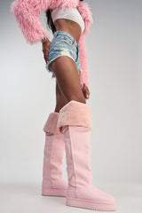 AZALEA WANG MARLOW PINK PU SHERPA FLATFORM BOOT