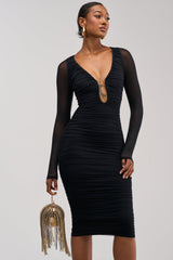 ALL EYES ON ME MESH MIDI DRESS IN BLACK