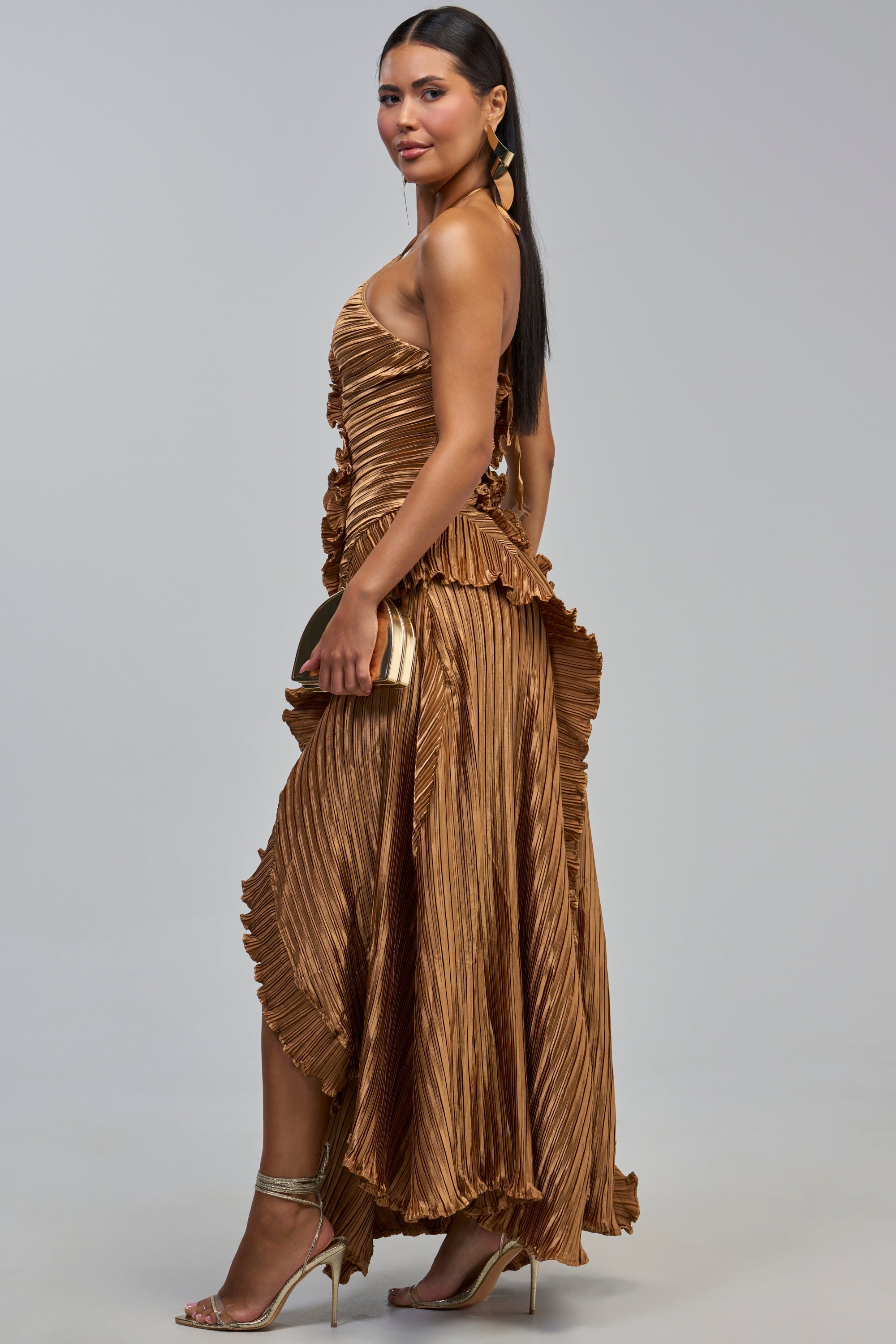 CELESTE RUFFLE MAXI DRESS IN BRONZE