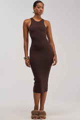 CUTIE PIE KNIT MIDI DRESS IN BROWN