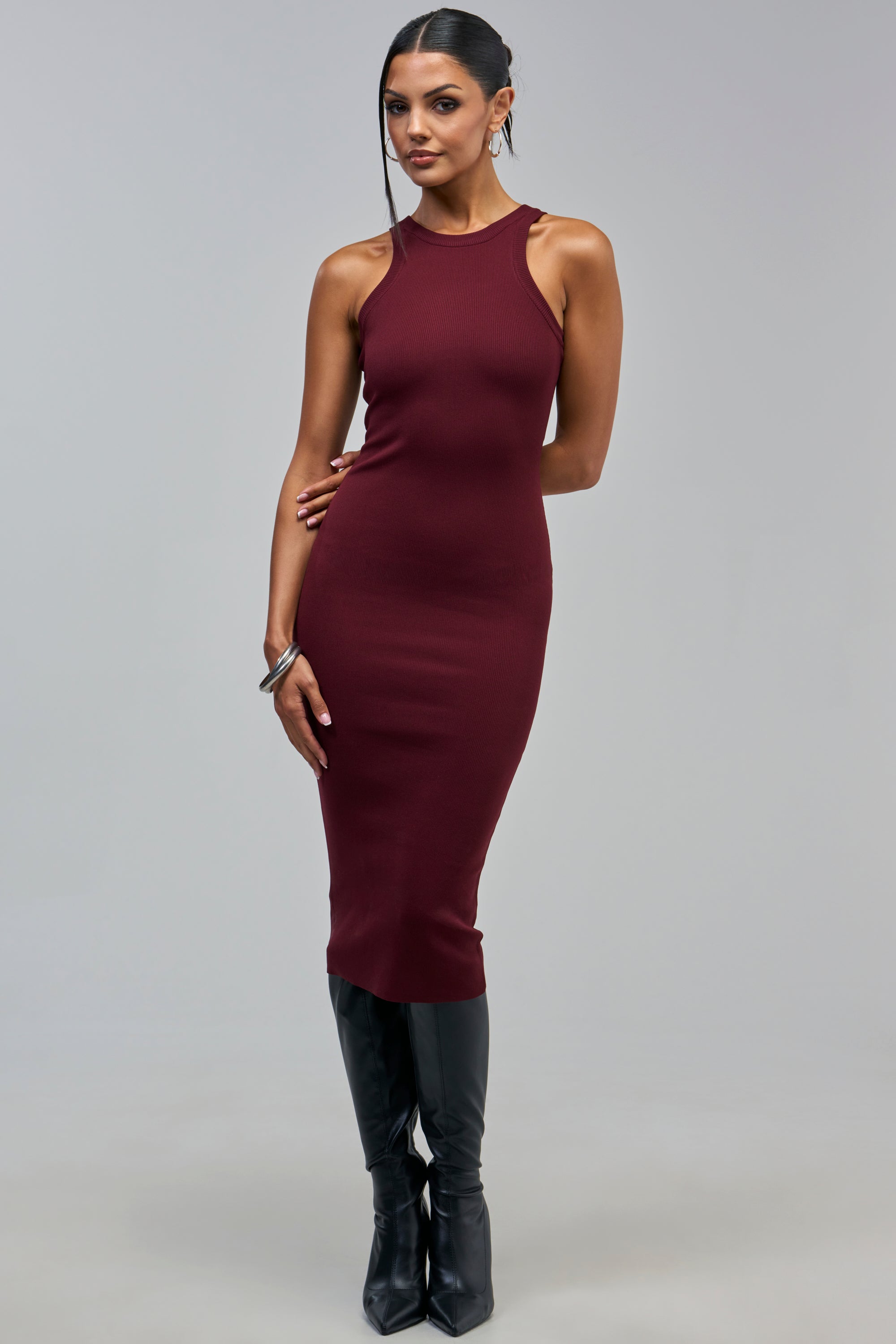 CUTIE PIE KNIT MIDI DRESS IN PLUM