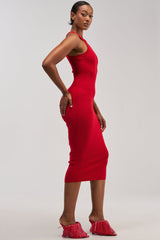 CUTIE PIE KNIT MIDI DRESS IN RED