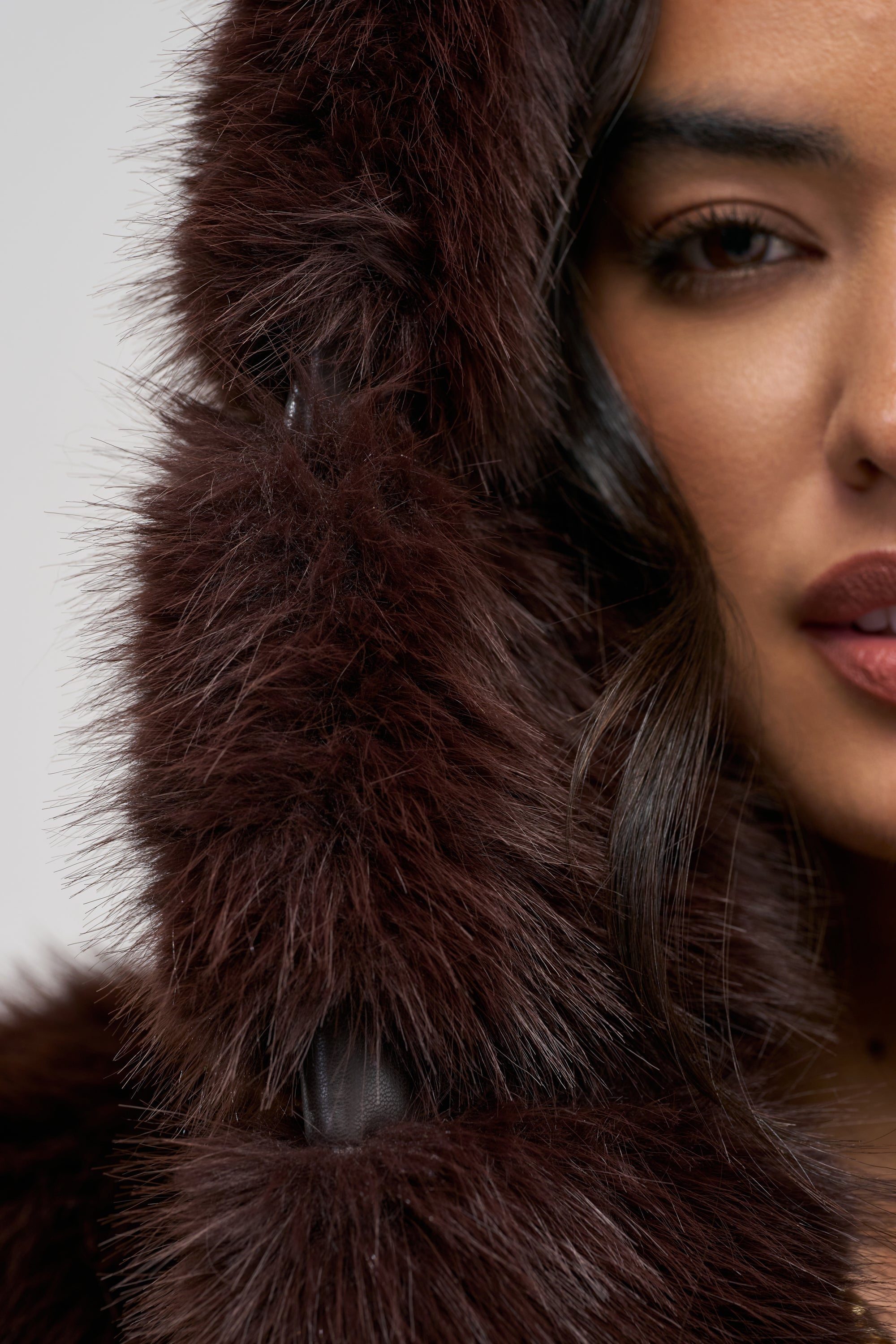 BERLIN HOODED FAUX FUR IN BROWN