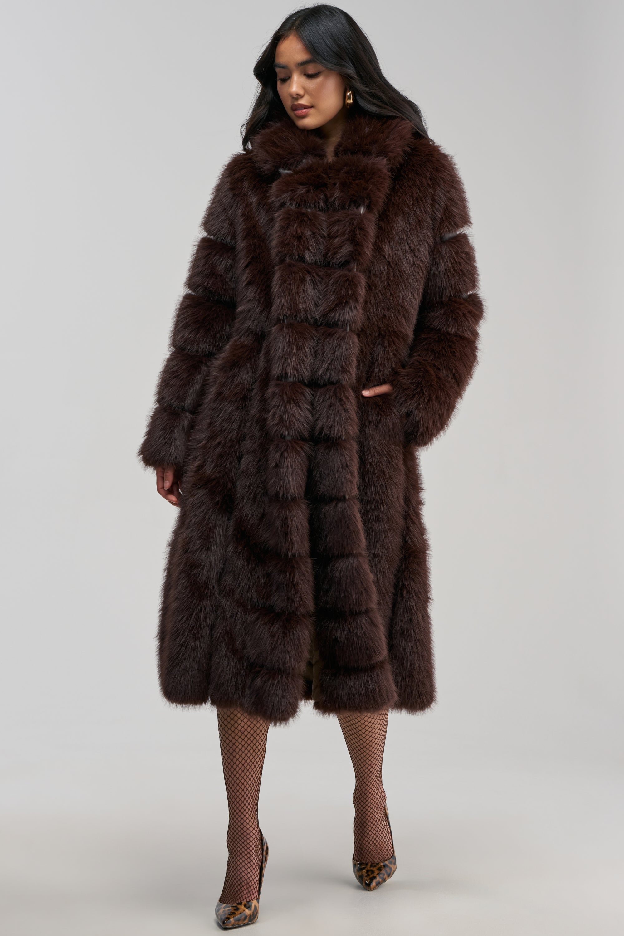BERLIN HOODED FAUX FUR IN BROWN