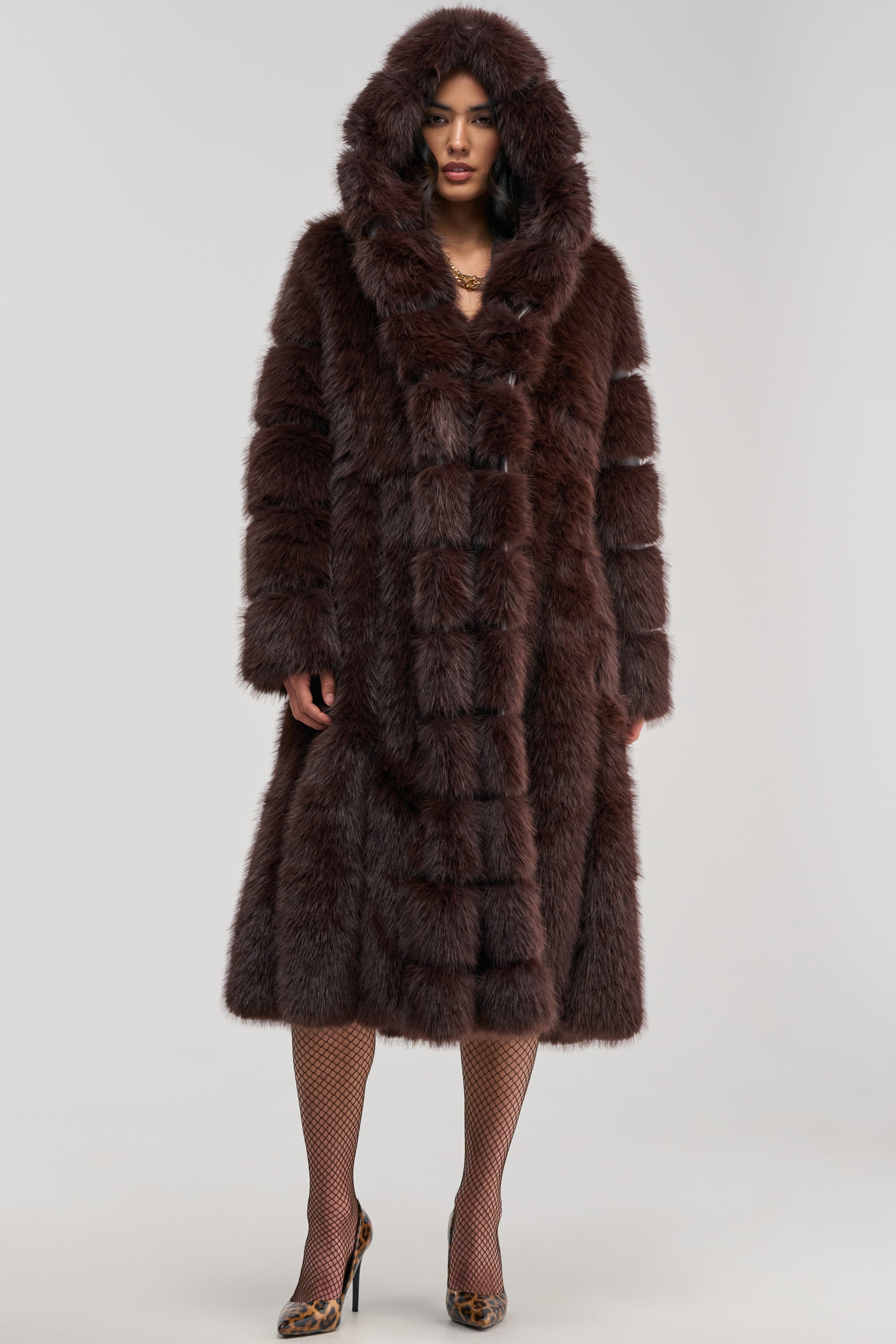 BERLIN HOODED FAUX FUR IN BROWN