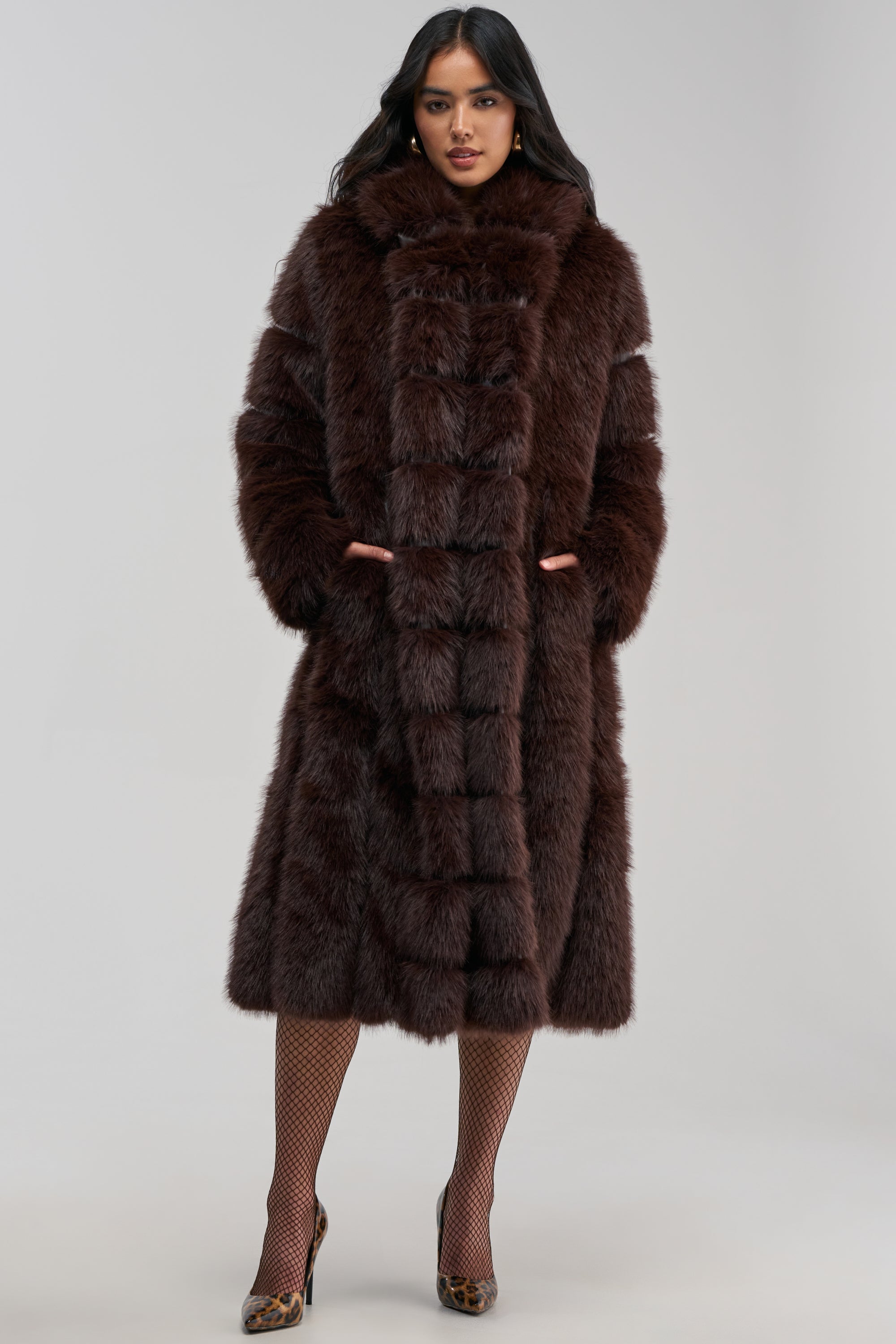 BERLIN HOODED FAUX FUR IN BROWN