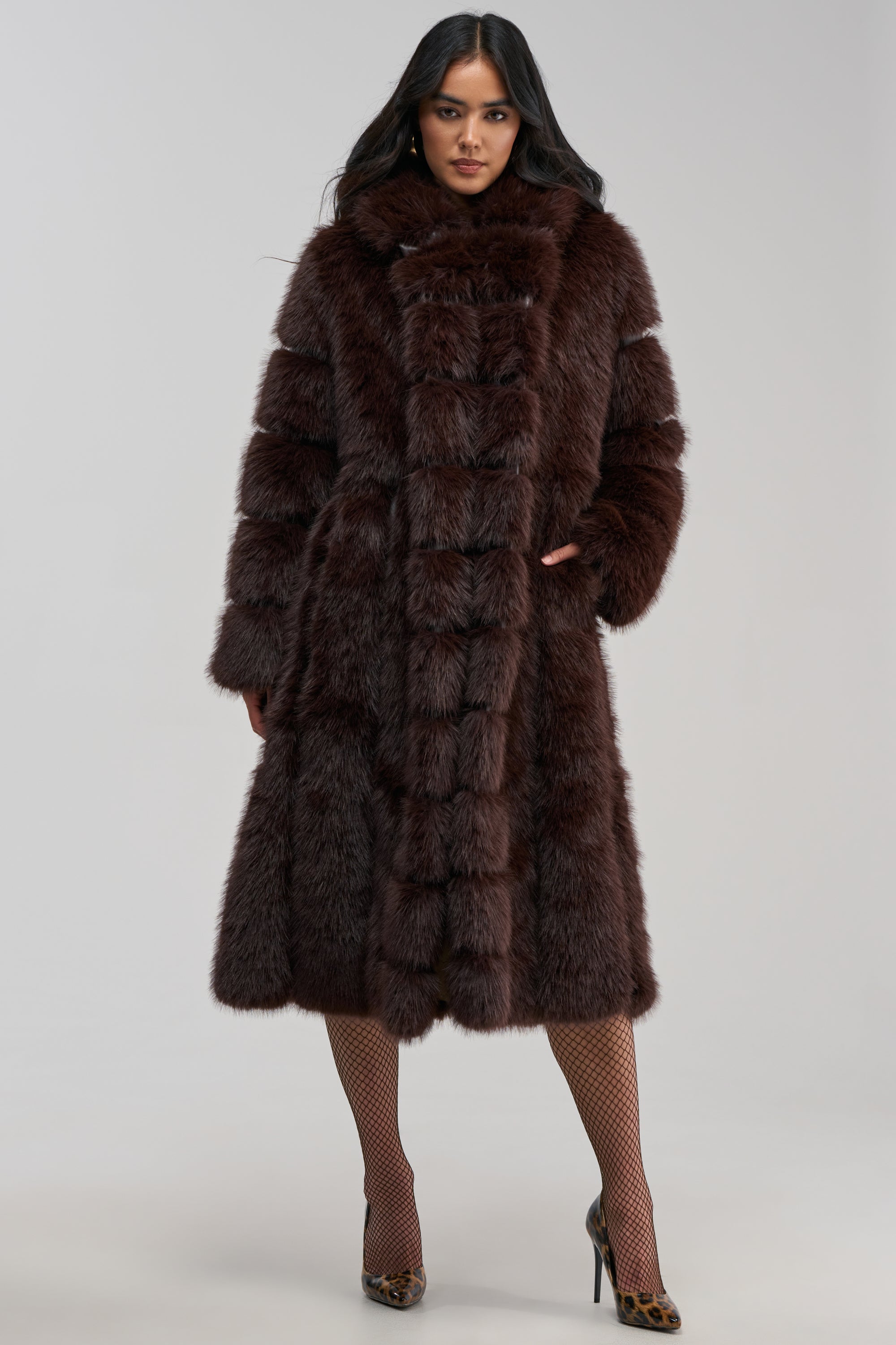 BERLIN HOODED FAUX FUR IN BROWN