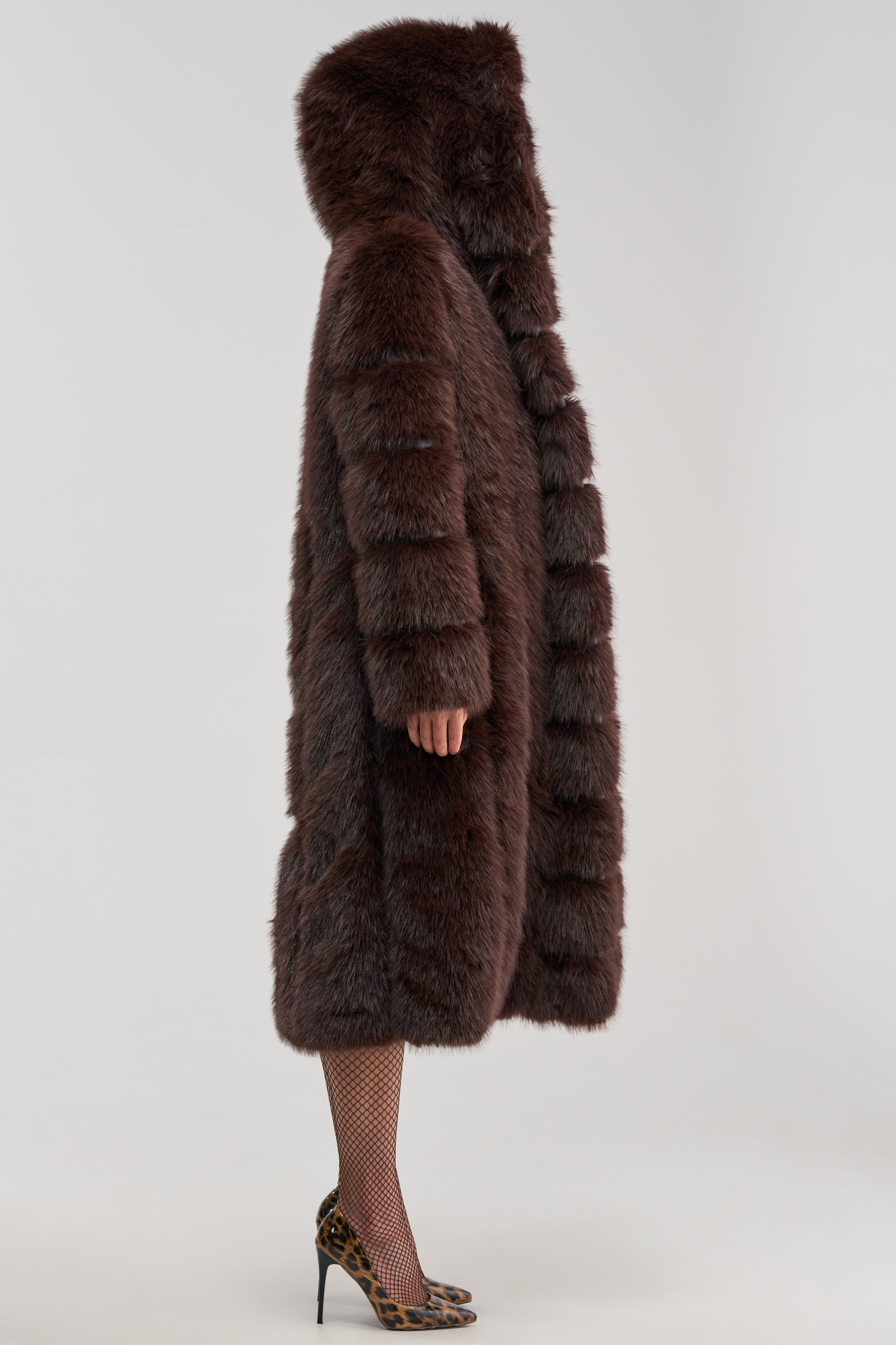BERLIN HOODED FAUX FUR IN BROWN