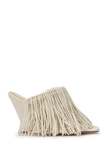 AZALEA WANG BRIELLE BONE PEARL FRINGE WEDGE SANDAL