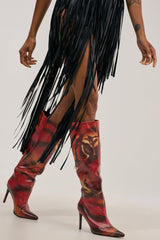 AKIRA GOLD CAELIX TIGER PRINTED STILETTO BOOT