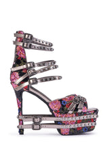 AKIRA CRUSHIN MULTI SEQUIN FLORAL AND GUNMETAL EMBELLISHED STILETTO SANDAL