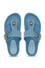 AZALEA WANG DAISY CHAIN DENIM STUDDED FLAT SANDAL