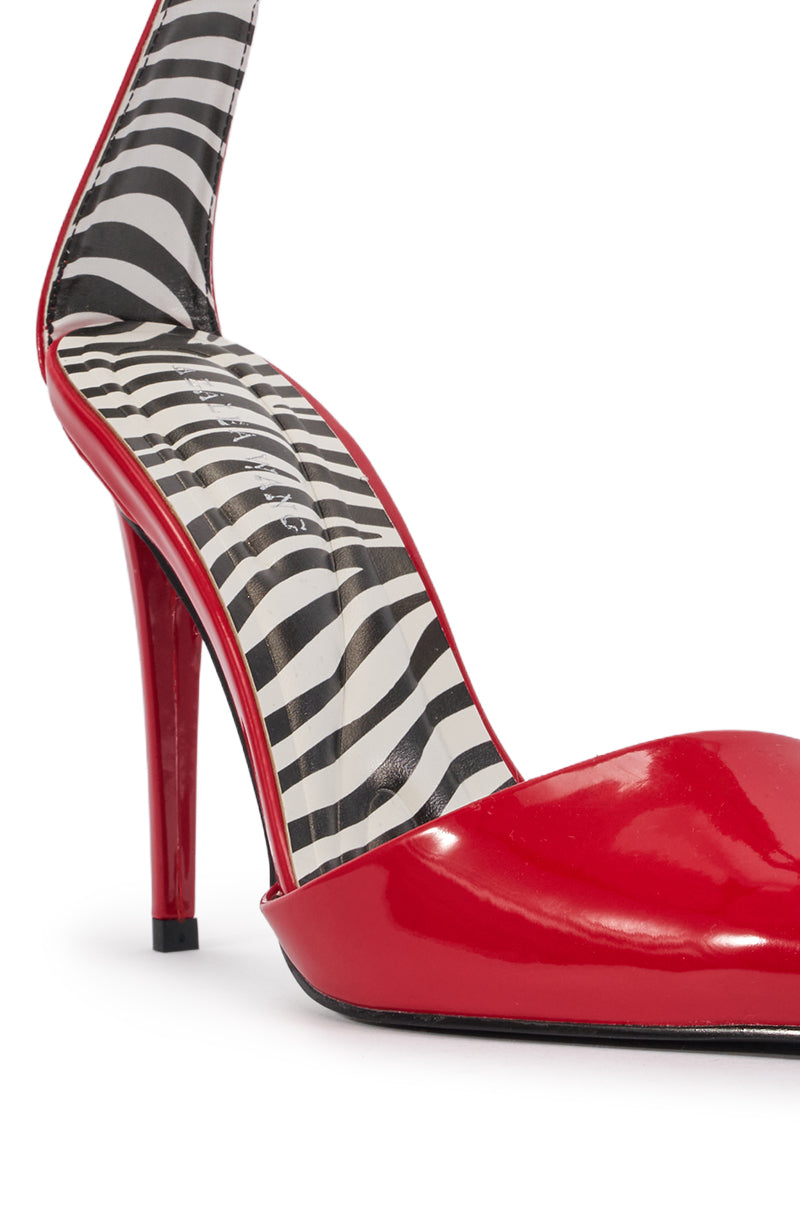 AZALEA WANG DESIREE RED ZEBRA LINED PUMP