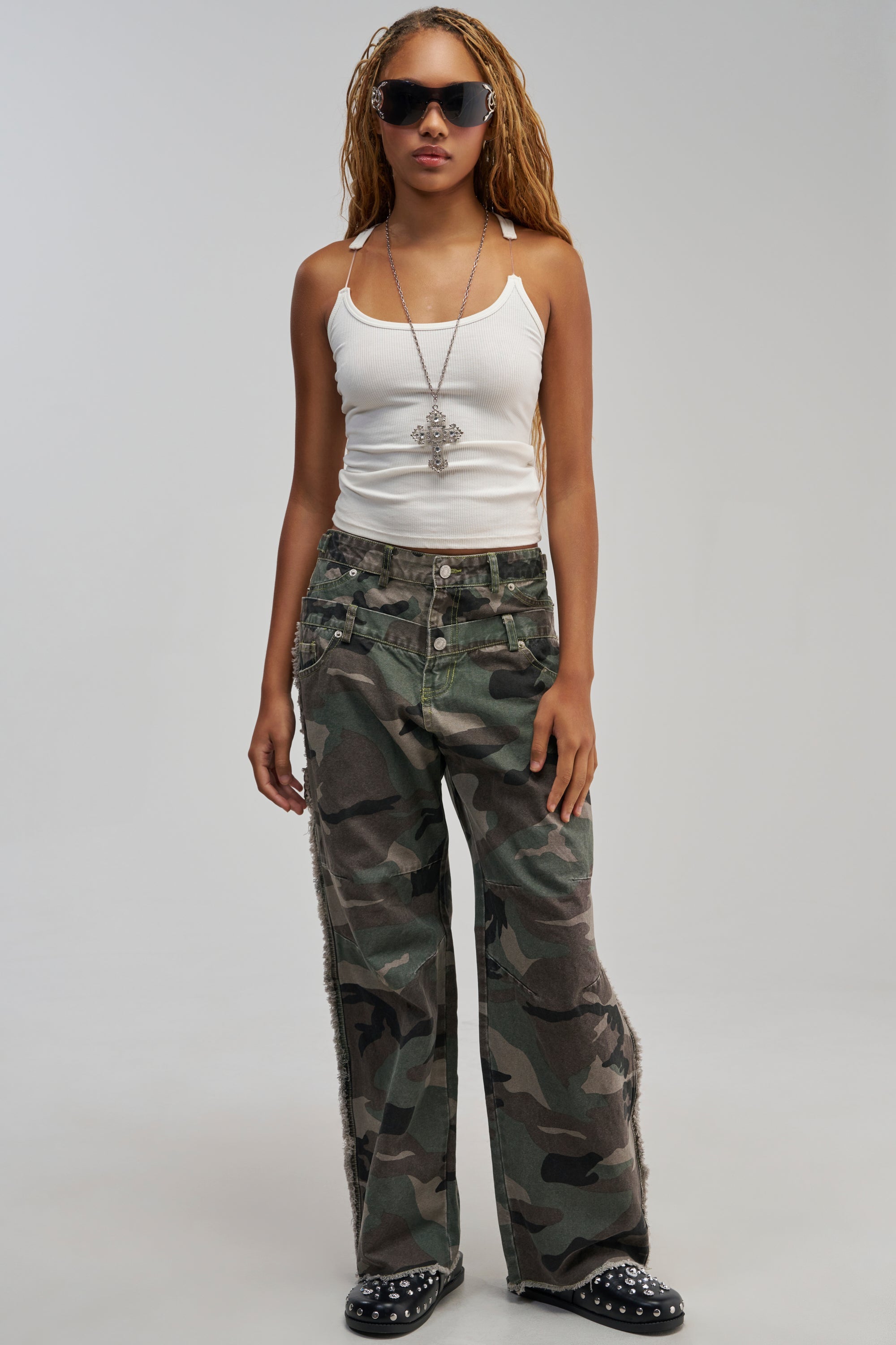 COOLEST ON THE BLOCK DOUBLE WAISTED CAMO PANT