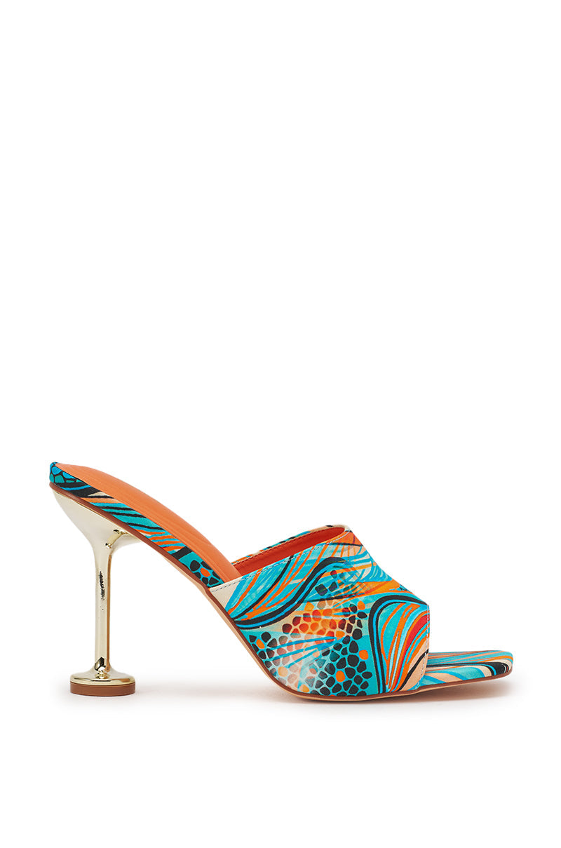 AKIRA DOMNINA BLUE MULTI STILETTO PRINT SANDAL