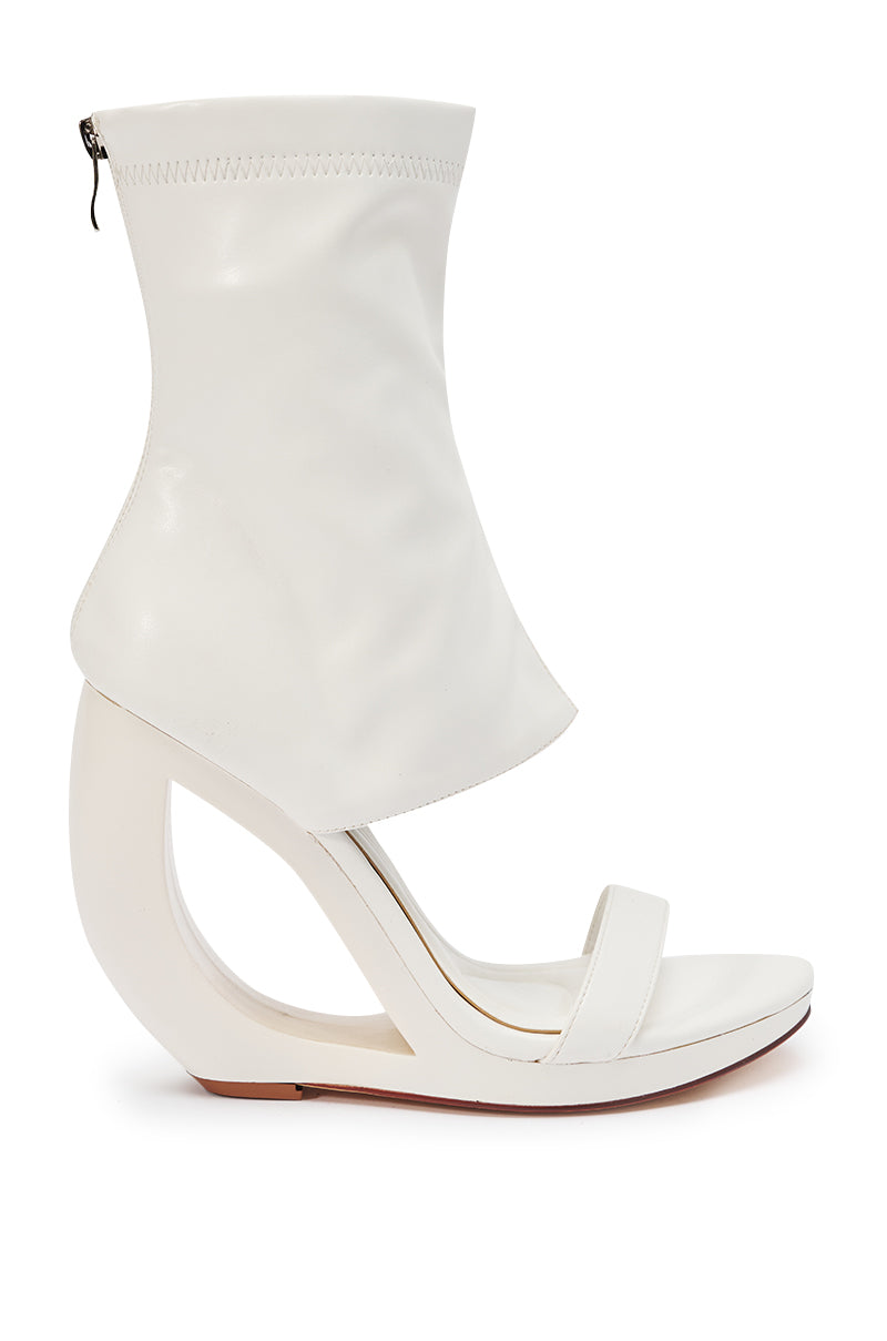 AKIRA GOLD DUMISANI WHITE WEDGE OPEN TOE BOOTIE