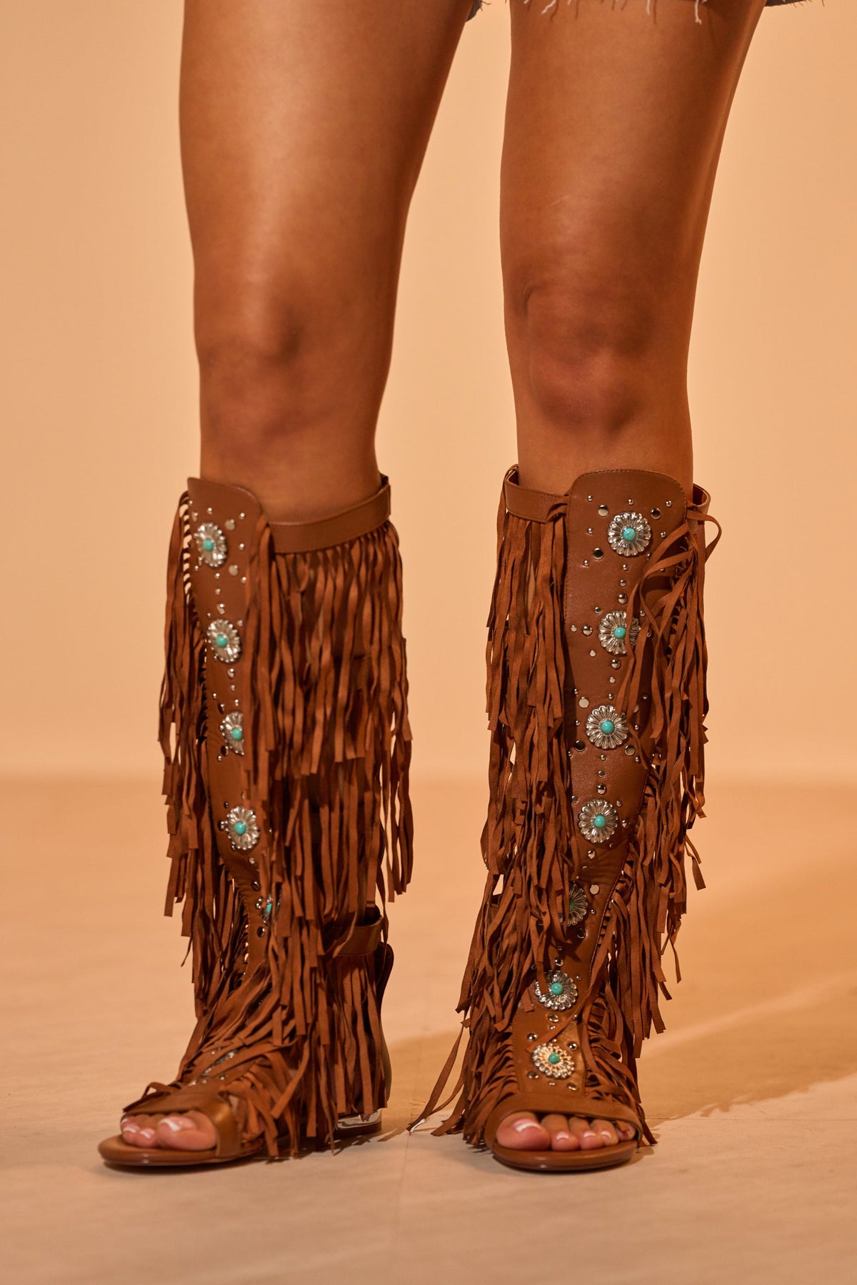 AZALEA WANG DUSTINE BROWN GLADIATOR EMBELLISHED SANDAL